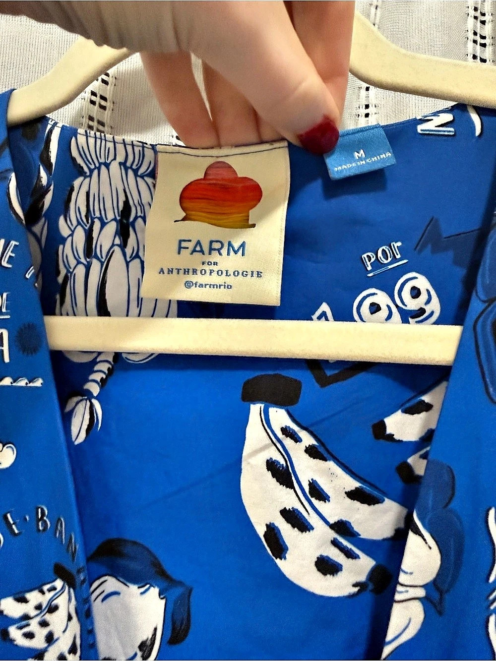 Farm Rio Blue Banana Grapes Sleeveless Mini Dress Mini Dress, Blue & White - Picture 7 of 7